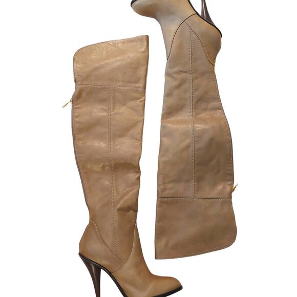 NWOB BCBGMaxazaria Over the knee Tan Leather High Heel Boots Retail $595 - Picture 1 of 8